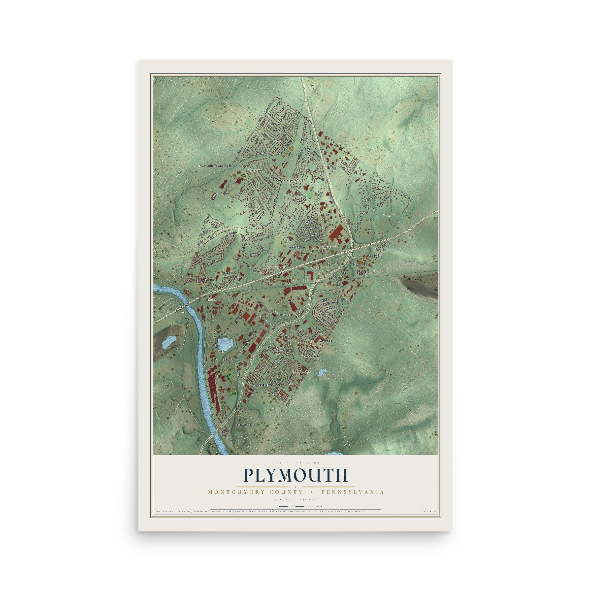 Map of Plymouth, Montgomery County, Pennsylvania, 12 x 18 inch unframed archival matte print