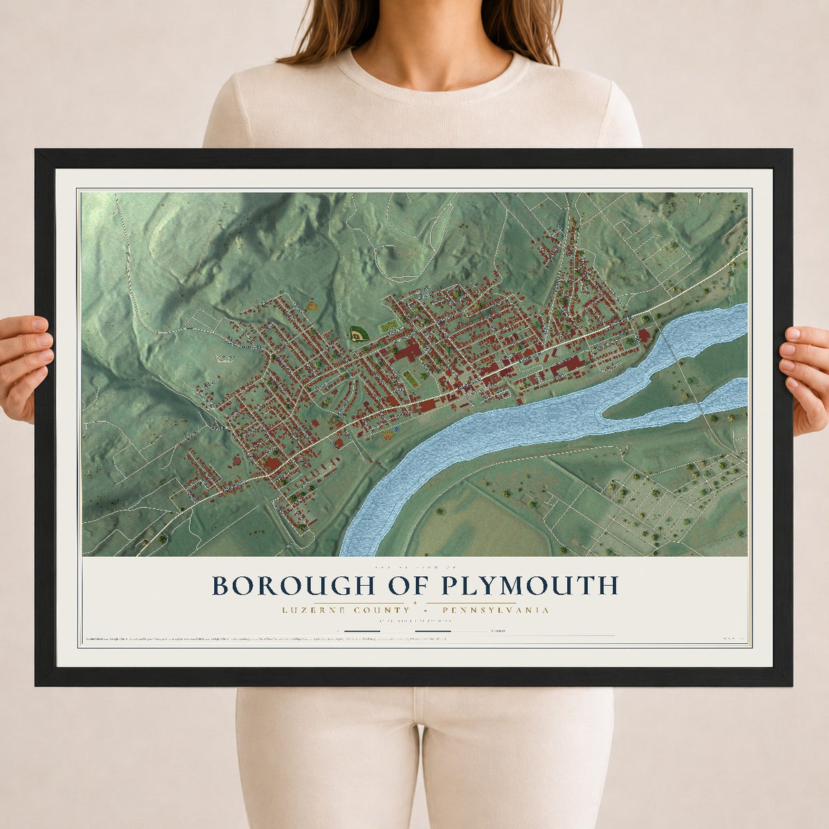 Map of the Borough of Plymouth, Luzerne County, Pennsylvania, 18 x 24 inch print in a black wood frame