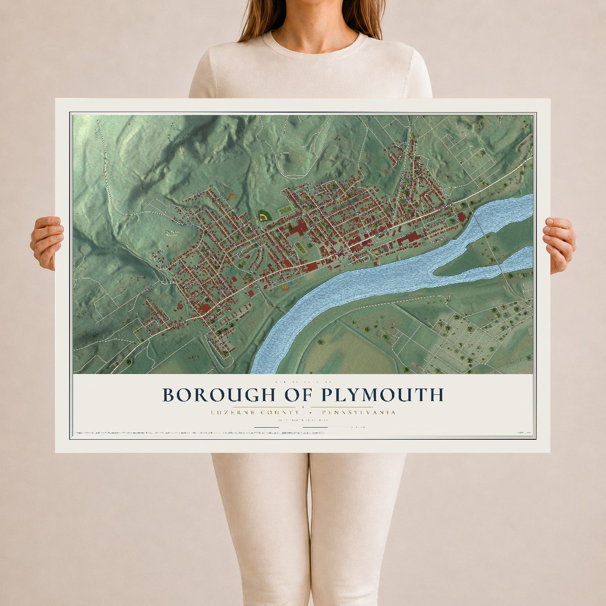 Map of the Borough of Plymouth, Luzerne County, Pennsylvania, 24 x 36 inch unframed archival matte print