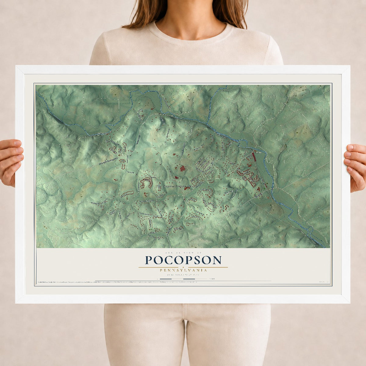 Map of Pocopson, Pennsylvania, 18 x 24 inch print in a white wood frame