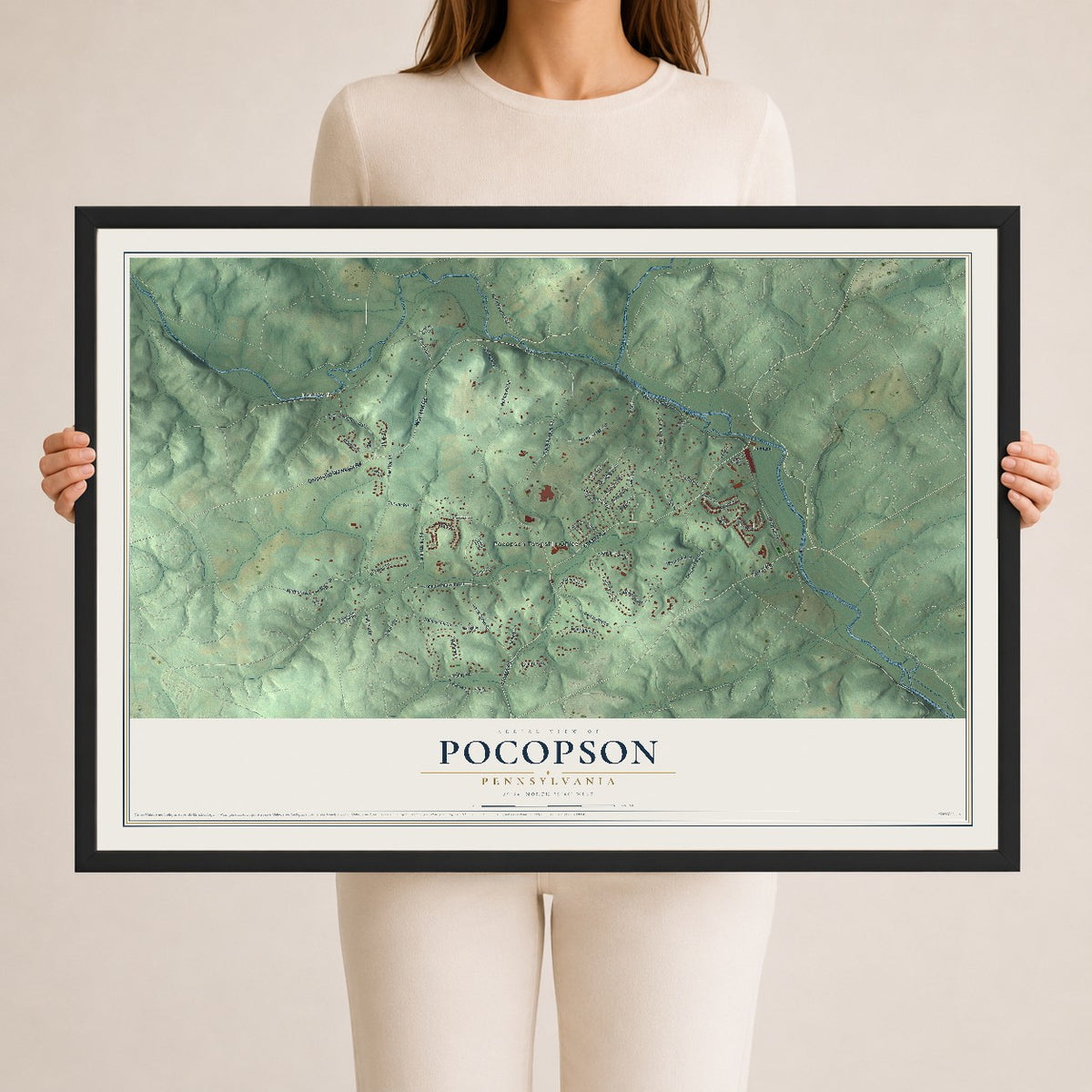 Map of Pocopson, Pennsylvania, 24 x 36 inch print in a black wood frame