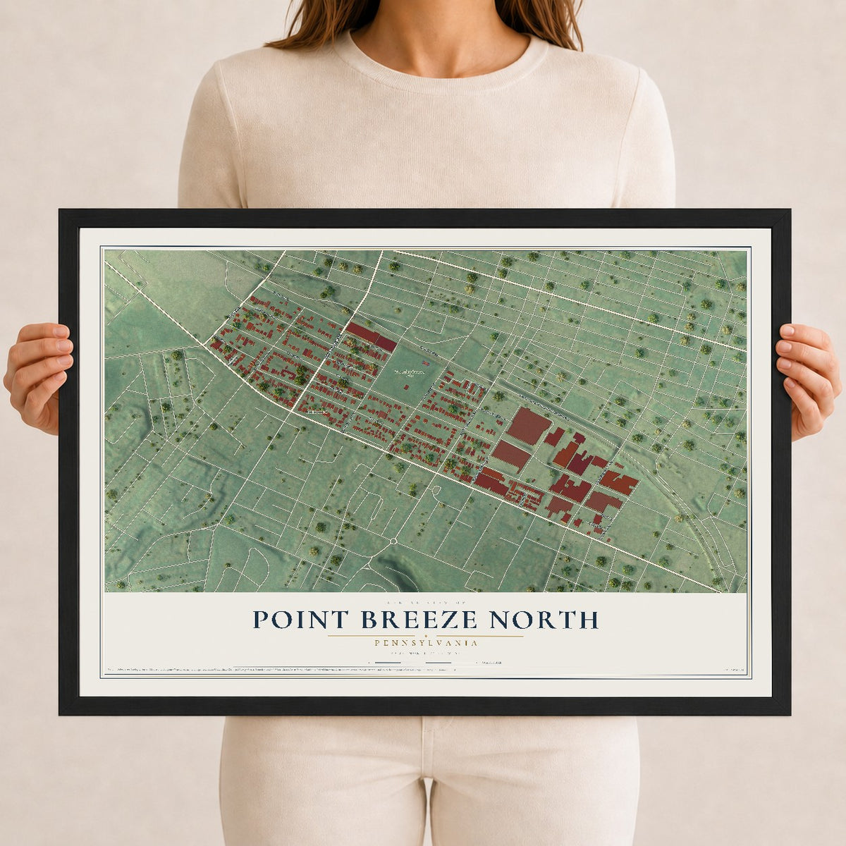 Map of Point Breeze North, Pennsylvania, 12 x 18 inch print in a black wood frame