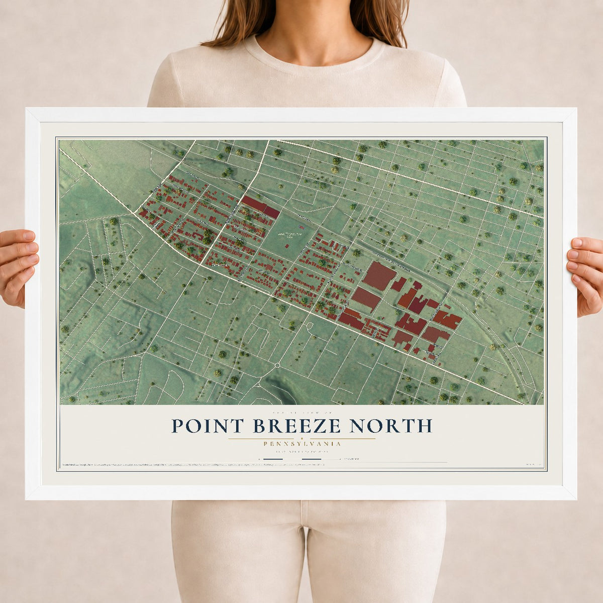 Map of Point Breeze North, Pennsylvania, 18 x 24 inch print in a white wood frame