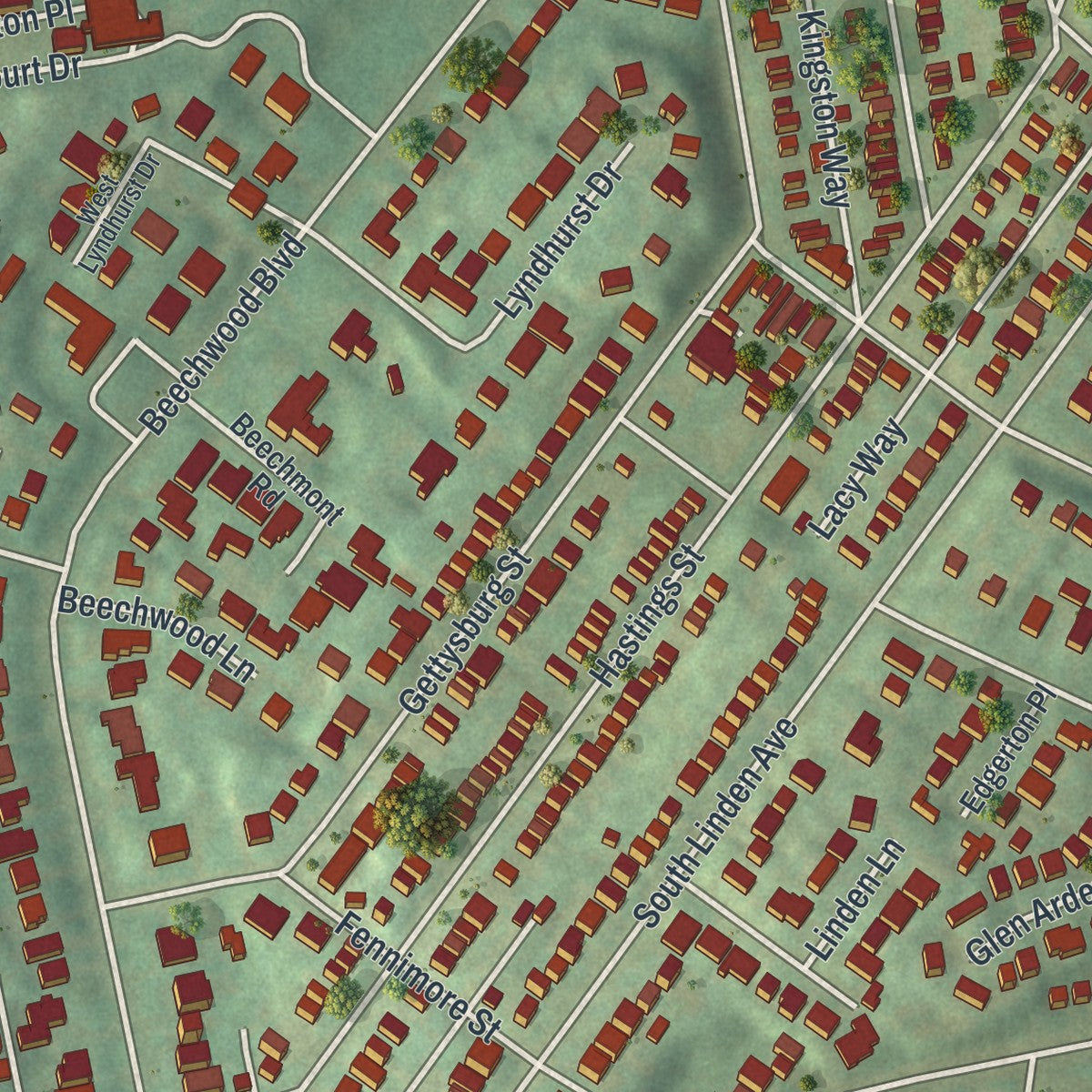 Close-up of the map of Point Breeze, Pennsylvania print showing street and building detail