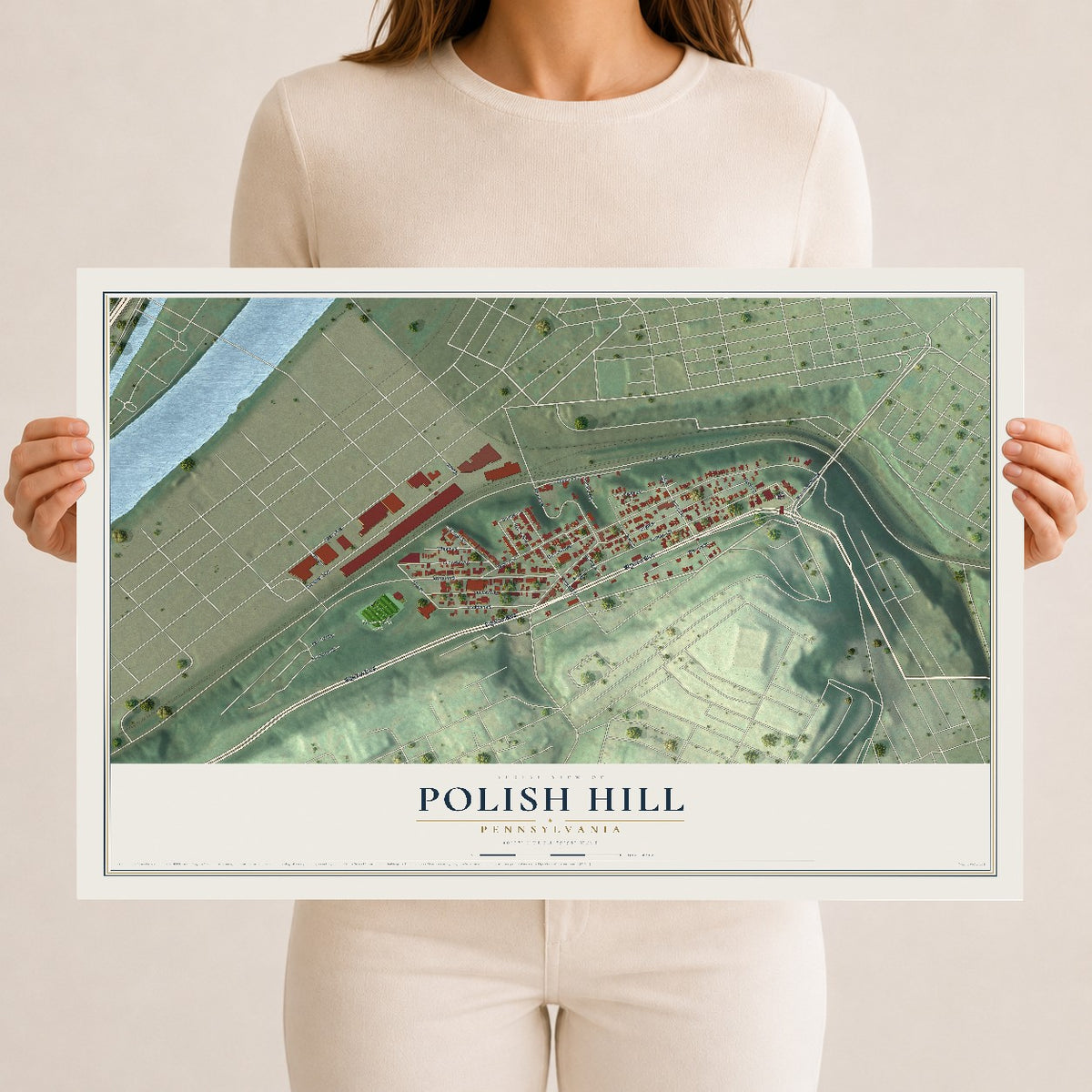 Map of Polish Hill, Pennsylvania, 12 x 18 inch unframed archival matte print