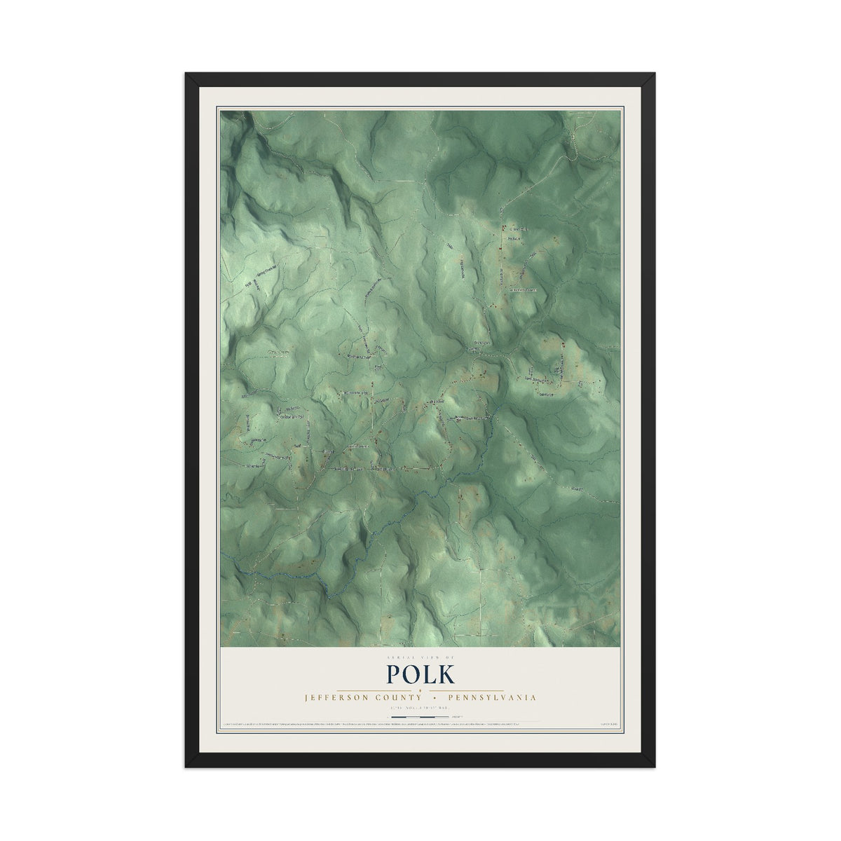 Map of Polk, Jefferson County, Pennsylvania, 12 x 18 inch print in a black wood frame