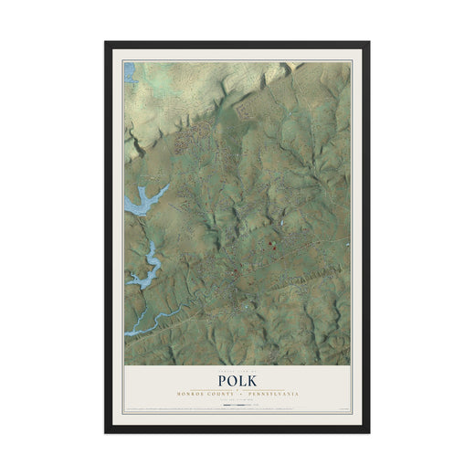Map of Polk, Monroe County, Pennsylvania, 12 x 18 inch print in a black wood frame