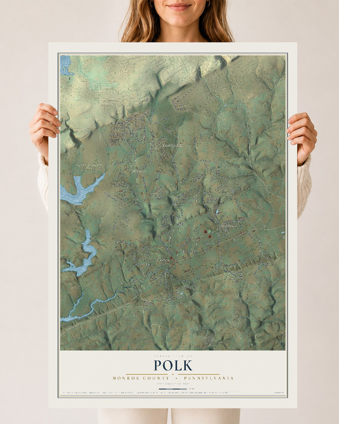 Map of Polk, Monroe County, Pennsylvania, 24 x 36 inch unframed archival matte print