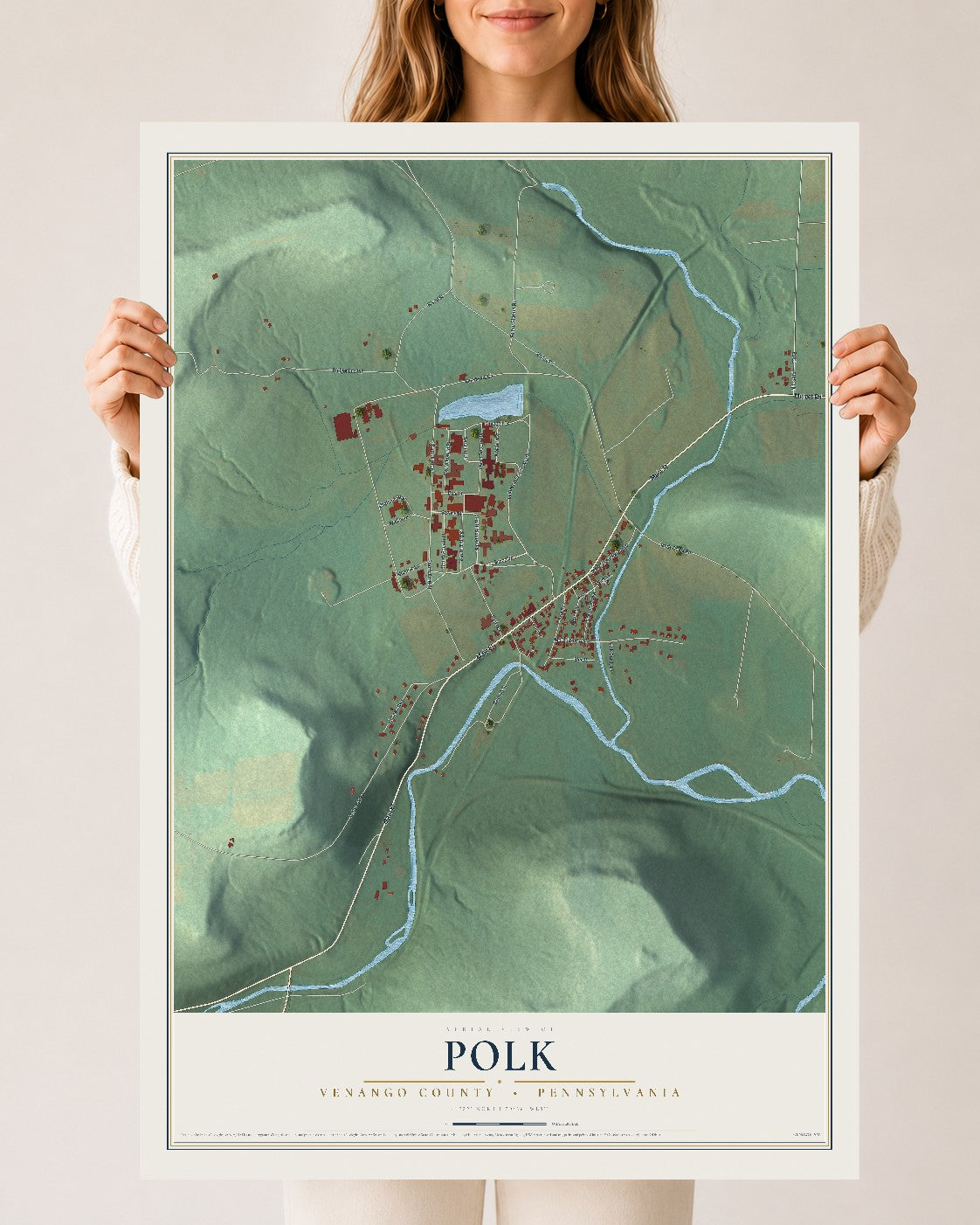 Map of Polk, Venango County, Pennsylvania, 24 x 36 inch unframed archival matte print