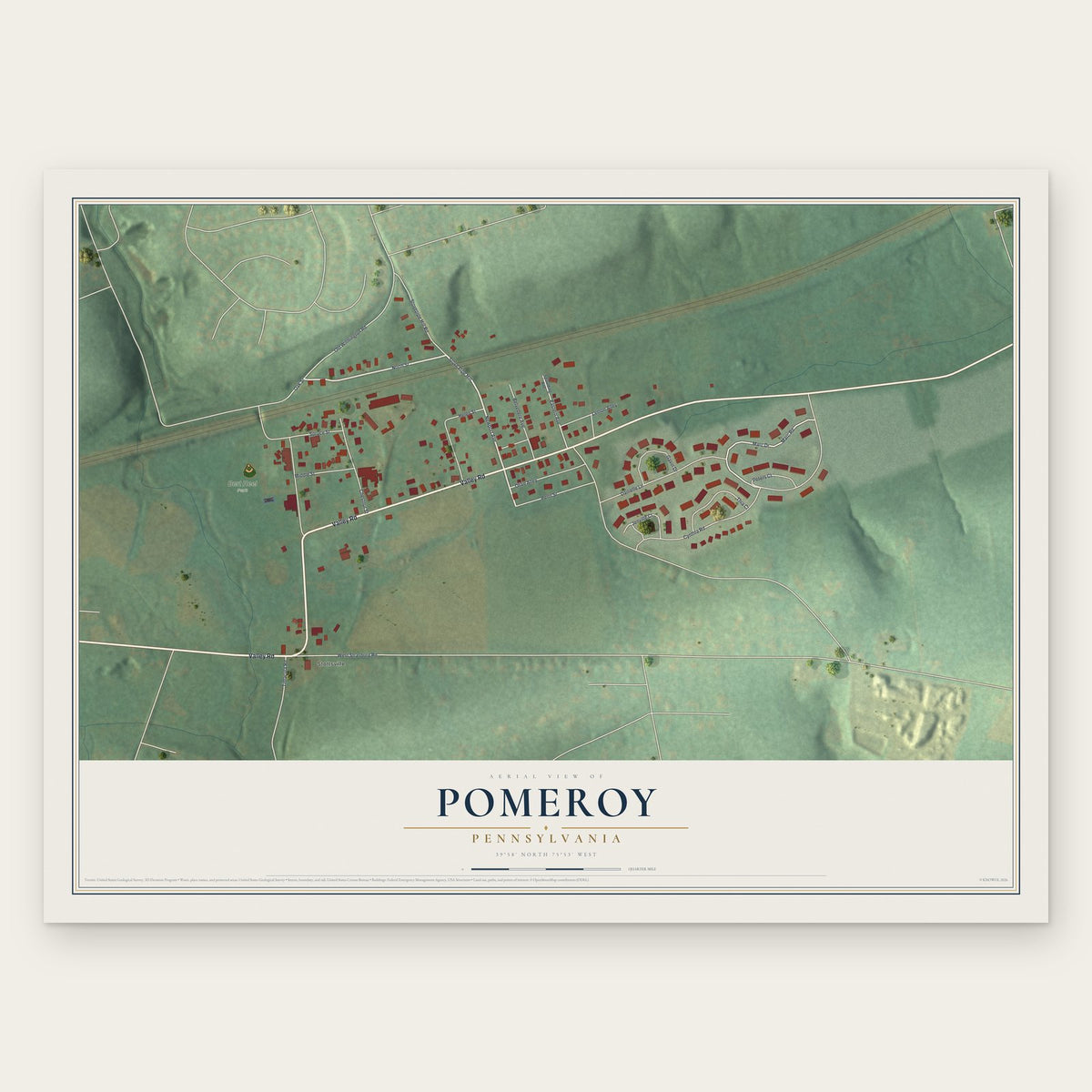 Pomeroy, Pennsylvania map print, the full design
