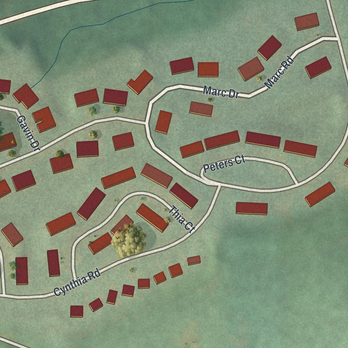 Close-up of the map of Pomeroy, Pennsylvania print showing street and building detail