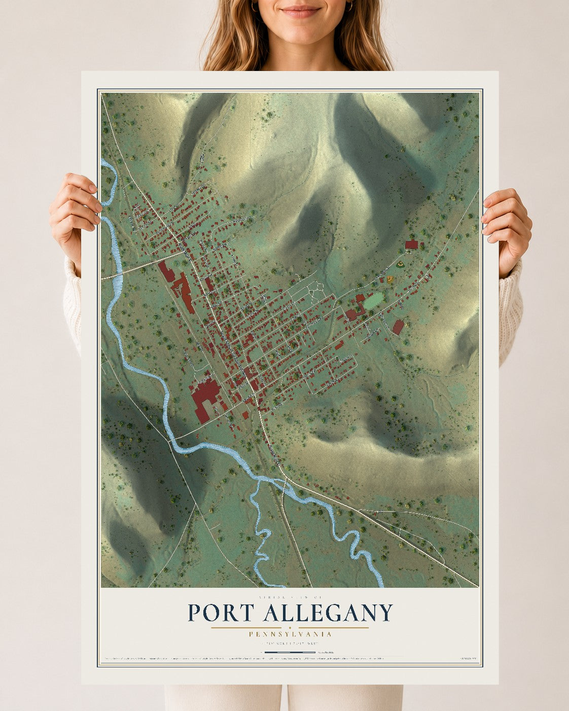 Map of Port Allegany, Pennsylvania, 24 x 36 inch unframed archival matte print