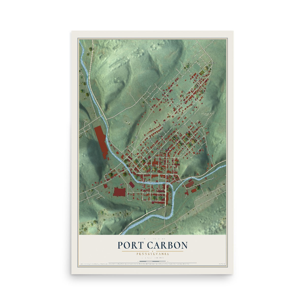 Map of Port Carbon, Pennsylvania, 12 x 18 inch unframed archival matte print