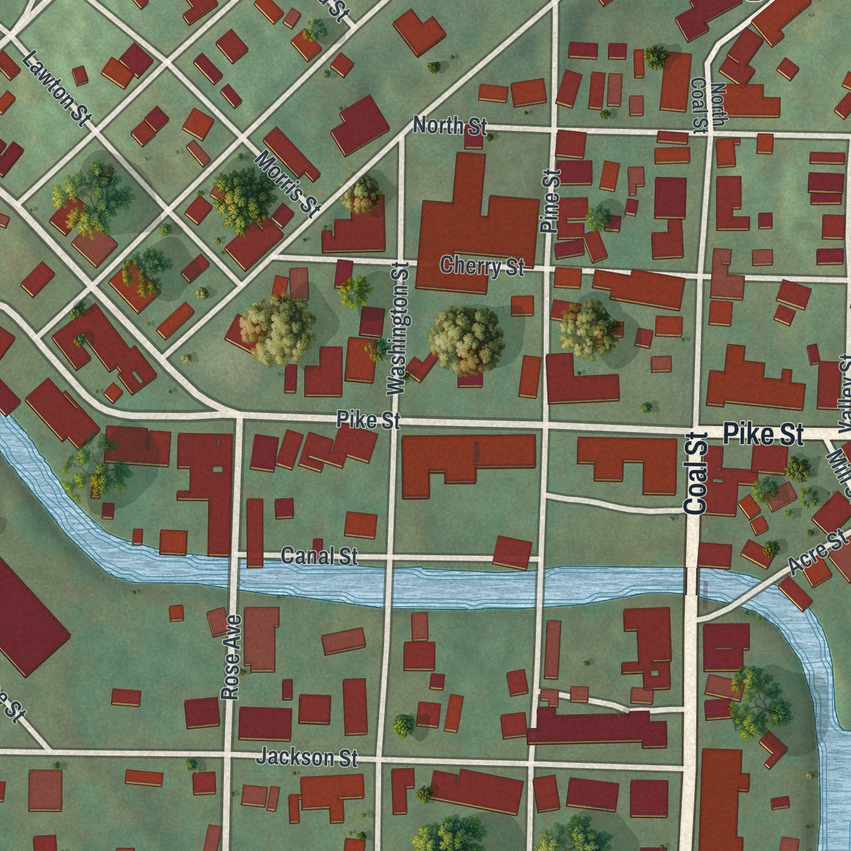 Close-up of the map of Port Carbon, Pennsylvania print showing street and building detail