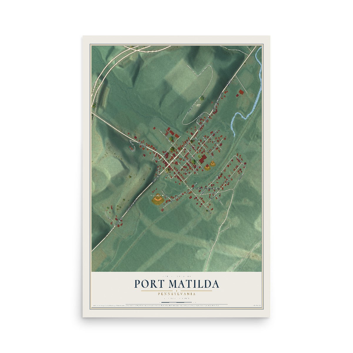 Map of Port Matilda, Pennsylvania, 12 x 18 inch unframed archival matte print
