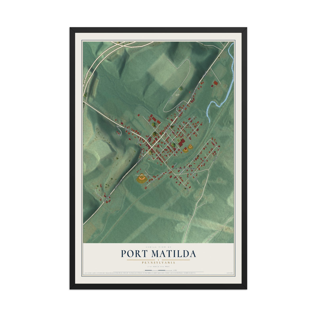 Map of Port Matilda, Pennsylvania, 12 x 18 inch print in a black wood frame