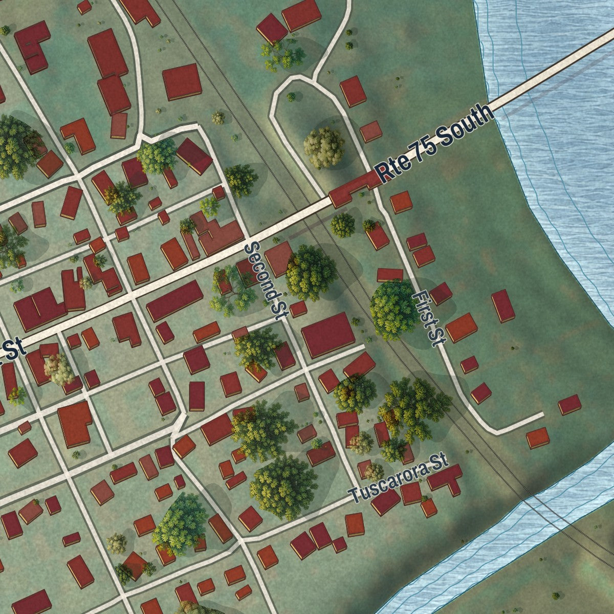 Close-up of the map of Port Royal, Pennsylvania print showing street and building detail