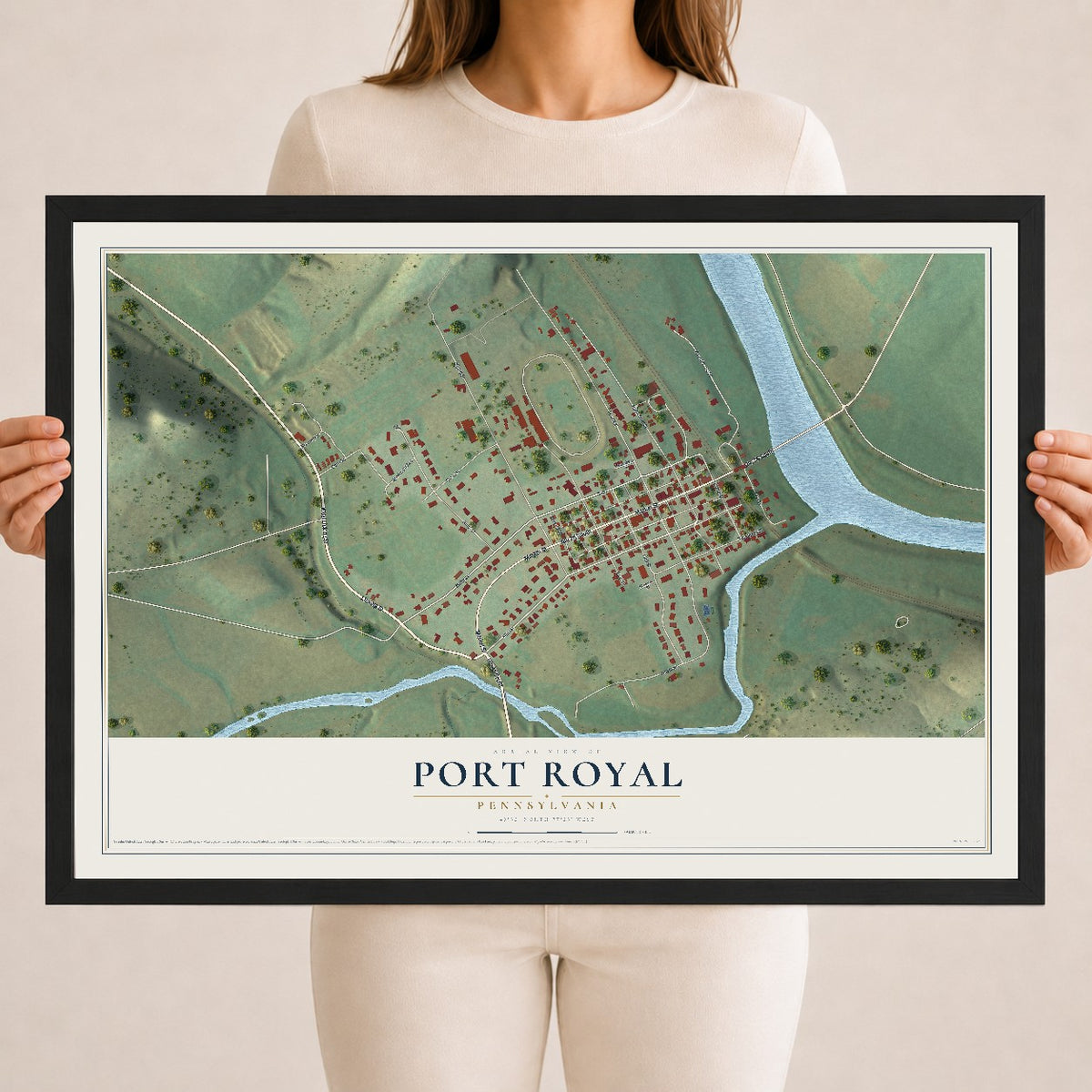 Map of Port Royal, Pennsylvania, 18 x 24 inch print in a black wood frame