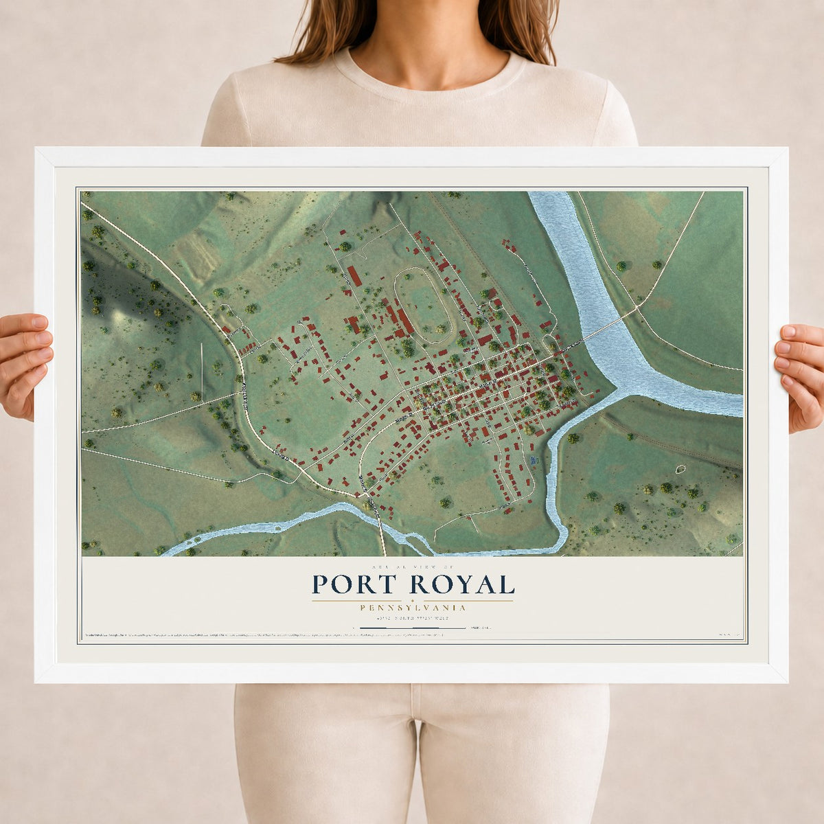 Map of Port Royal, Pennsylvania, 18 x 24 inch print in a white wood frame
