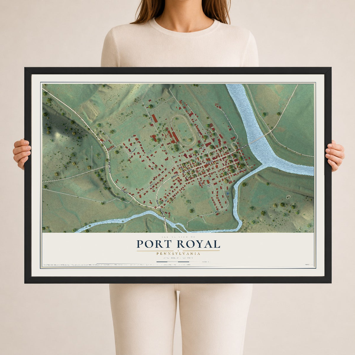 Map of Port Royal, Pennsylvania, 24 x 36 inch print in a black wood frame
