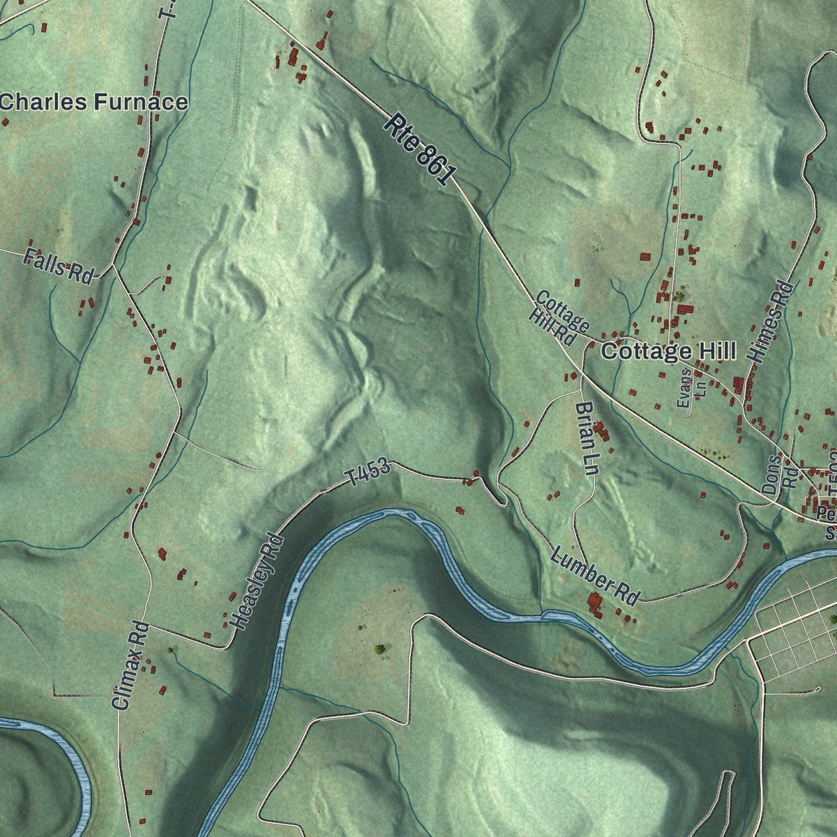 Second close-up of the map of Porter, Clarion County, Pennsylvania print showing more streets and buildings