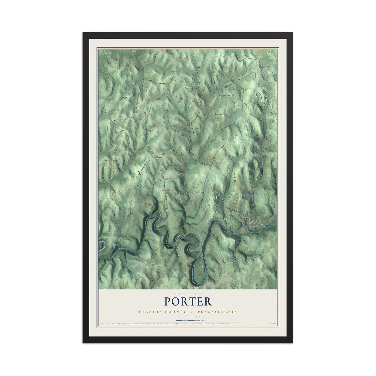 Map of Porter, Clarion County, Pennsylvania, 12 x 18 inch print in a black wood frame