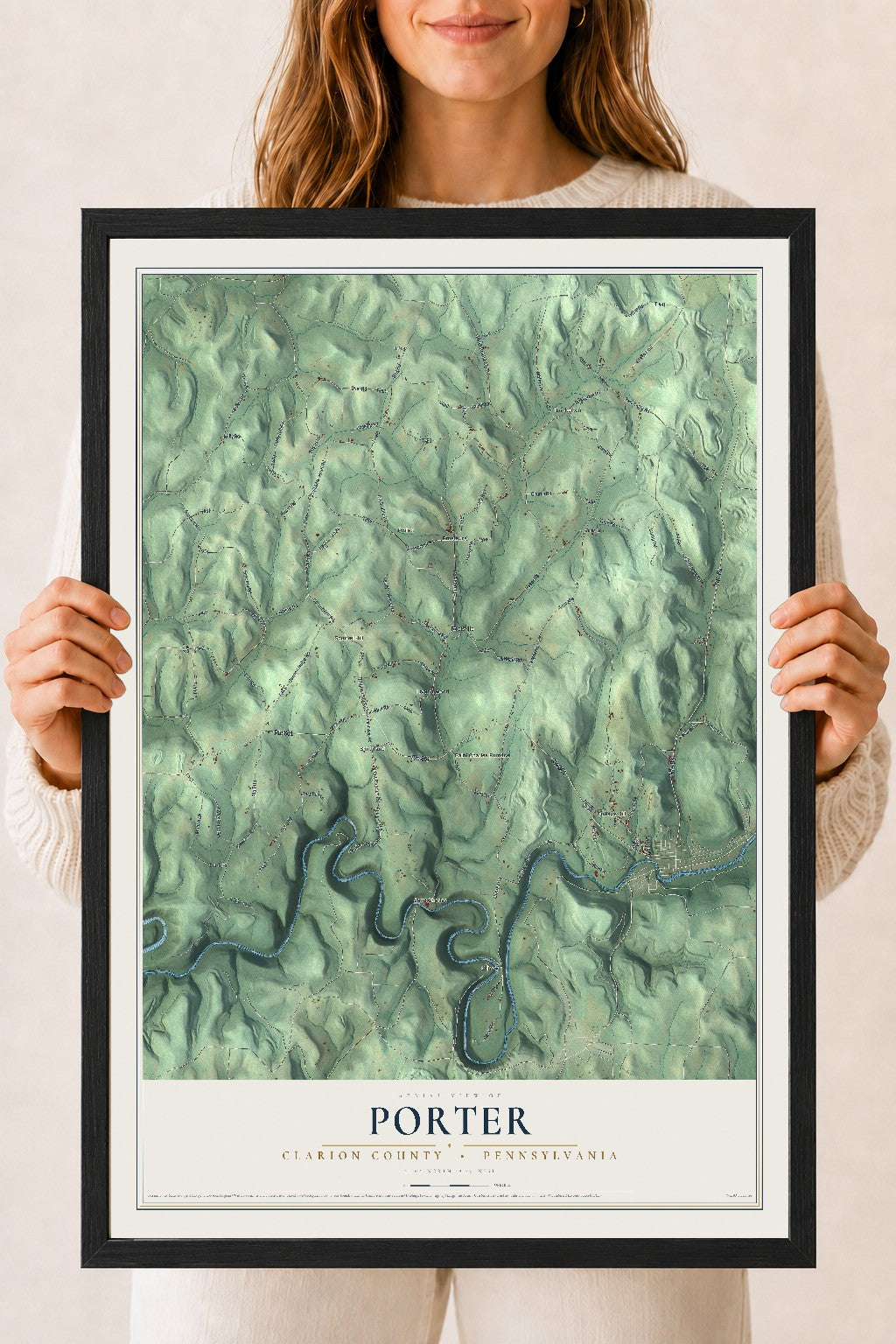 Map of Porter, Clarion County, Pennsylvania, 18 x 24 inch print in a black wood frame