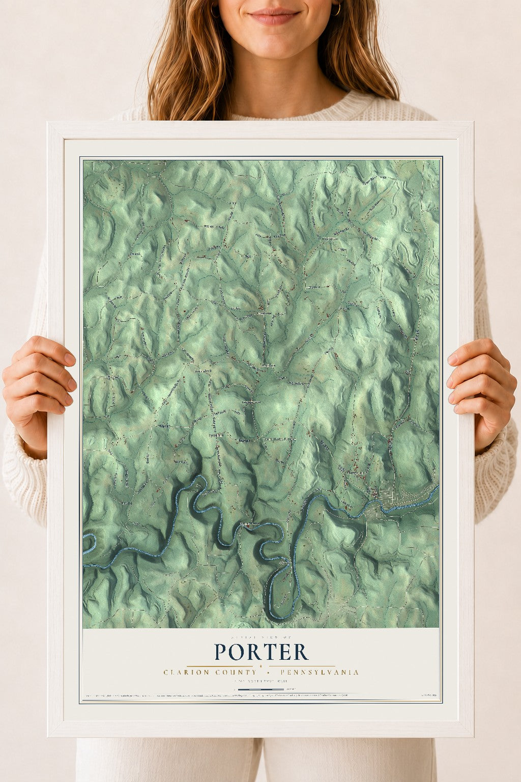 Map of Porter, Clarion County, Pennsylvania, 18 x 24 inch print in a white wood frame