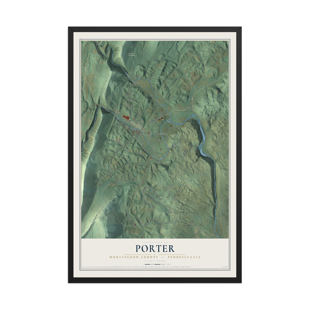 Map of Porter, Huntingdon County, Pennsylvania, 12 x 18 inch print in a black wood frame