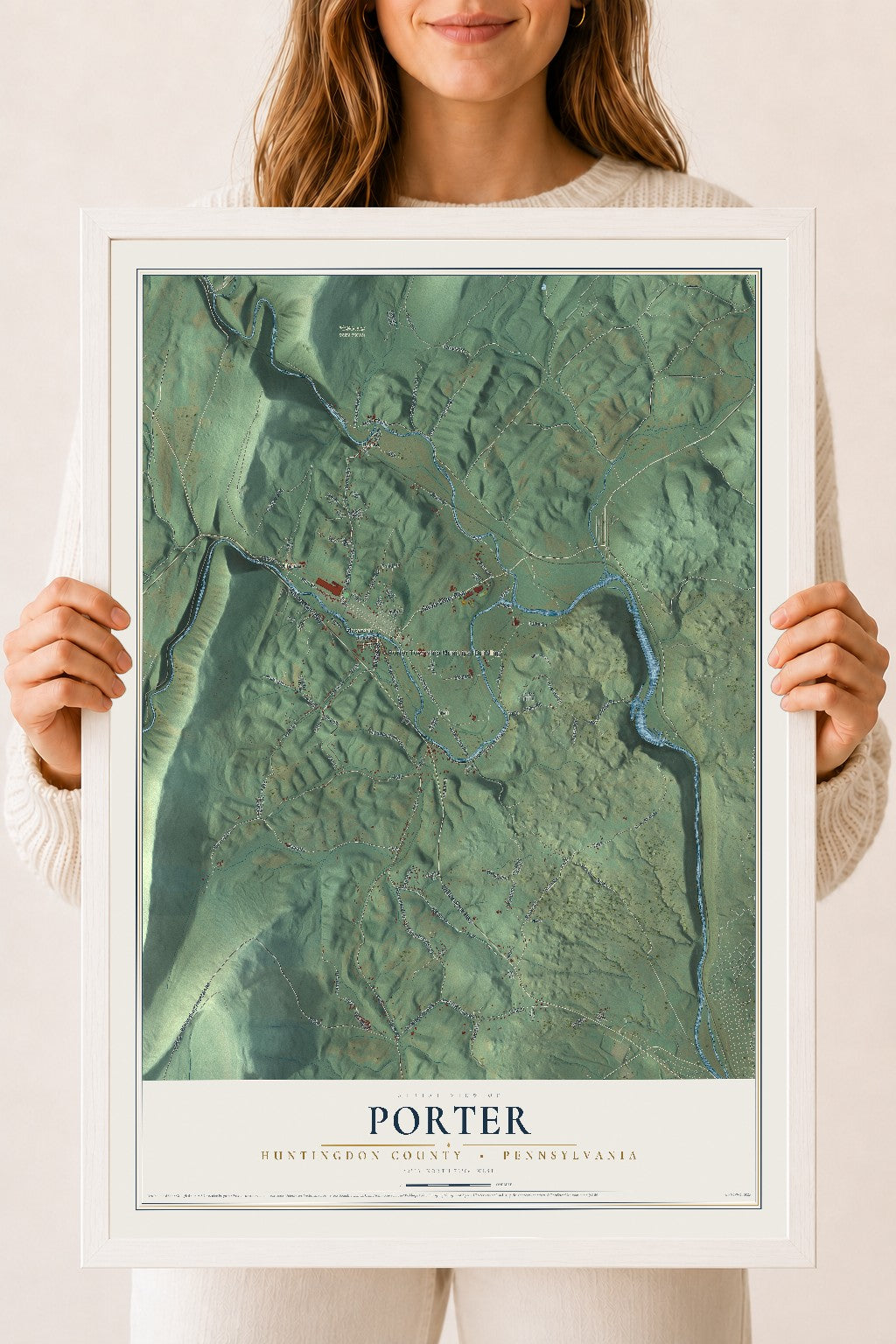 Map of Porter, Huntingdon County, Pennsylvania, 18 x 24 inch print in a white wood frame