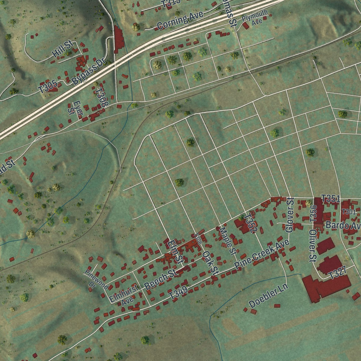 Second close-up of the map of Porter, Lycoming County, Pennsylvania print showing more streets and buildings
