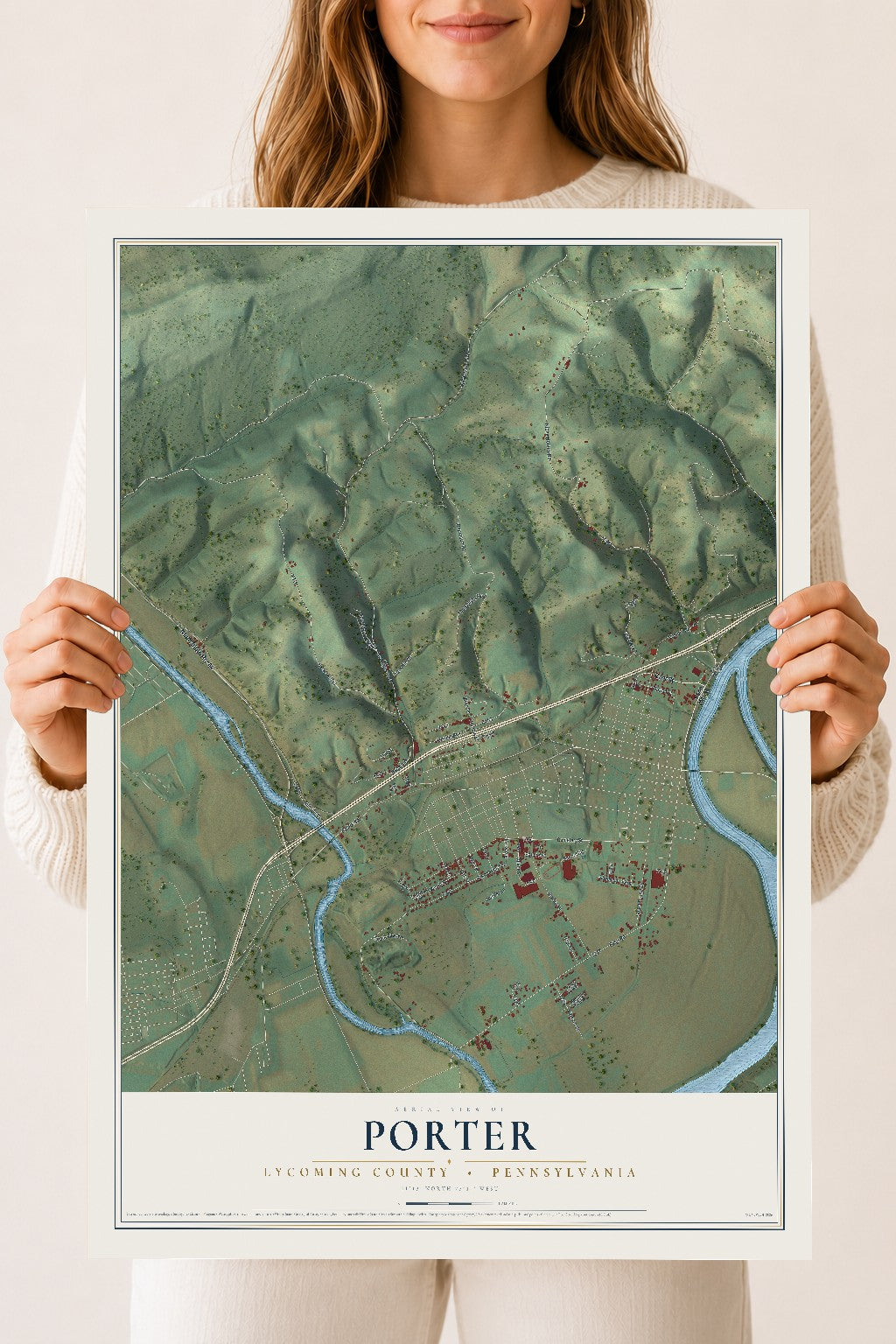 Map of Porter, Lycoming County, Pennsylvania, 18 x 24 inch unframed archival matte print