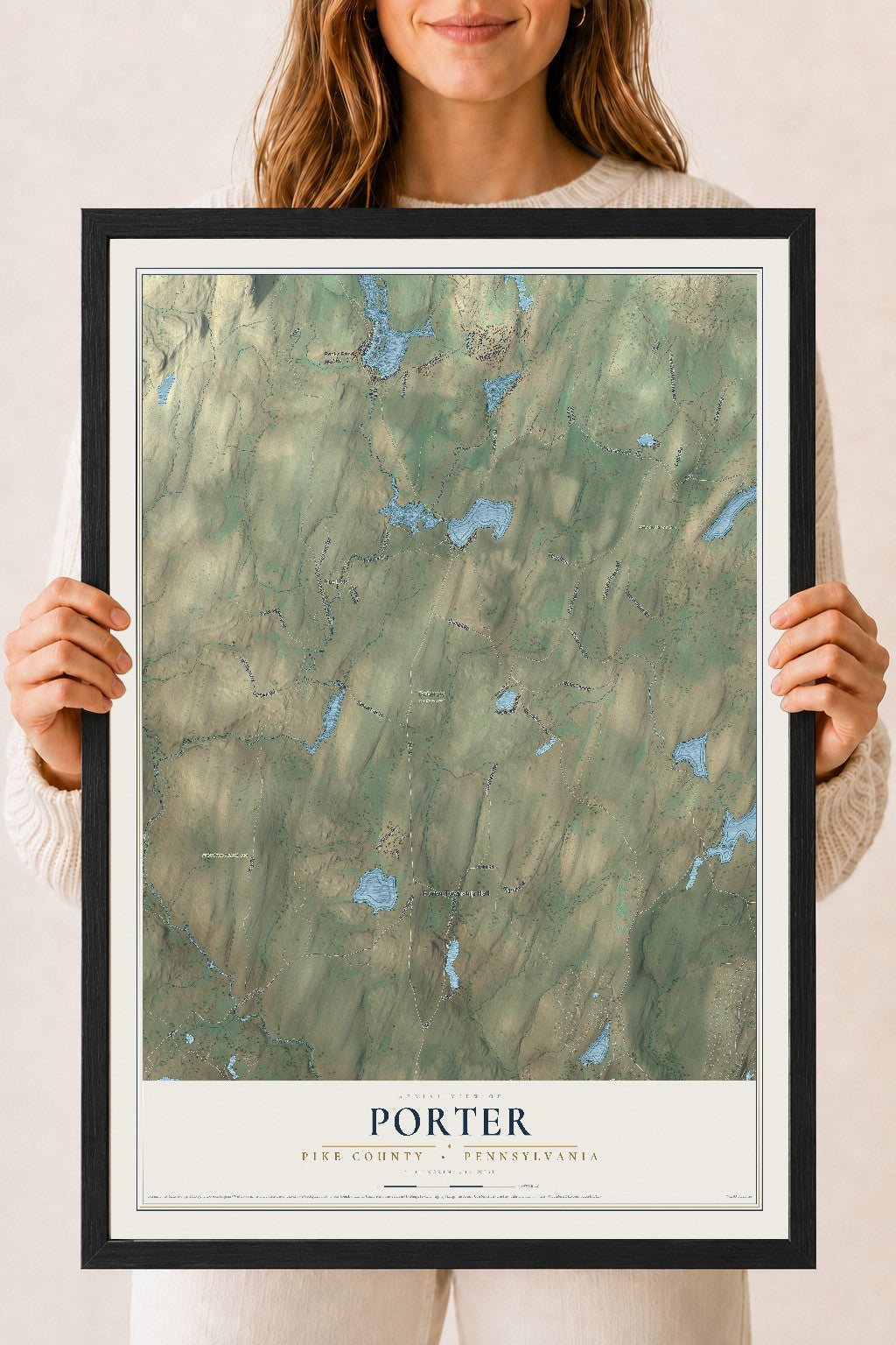 Map of Porter, Pike County, Pennsylvania, 18 x 24 inch print in a black wood frame
