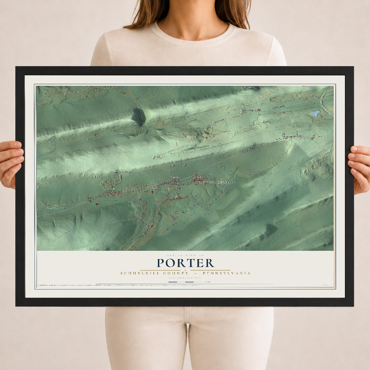 Map of Porter, Schuylkill County, Pennsylvania, 18 x 24 inch print in a black wood frame