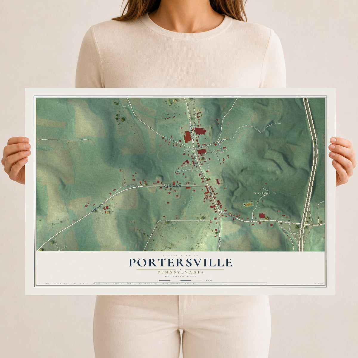 Map of Portersville, Pennsylvania, 12 x 18 inch unframed archival matte print