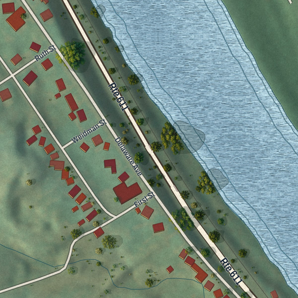 Second close-up of the map of Portland, Pennsylvania print showing more streets and buildings