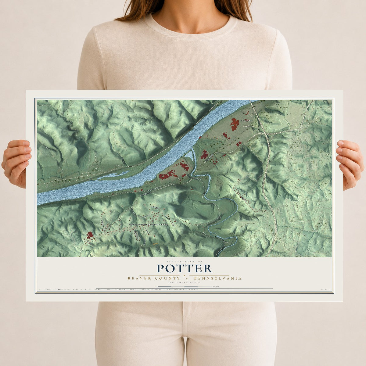 Map of Potter, Beaver County, Pennsylvania, 12 x 18 inch unframed archival matte print