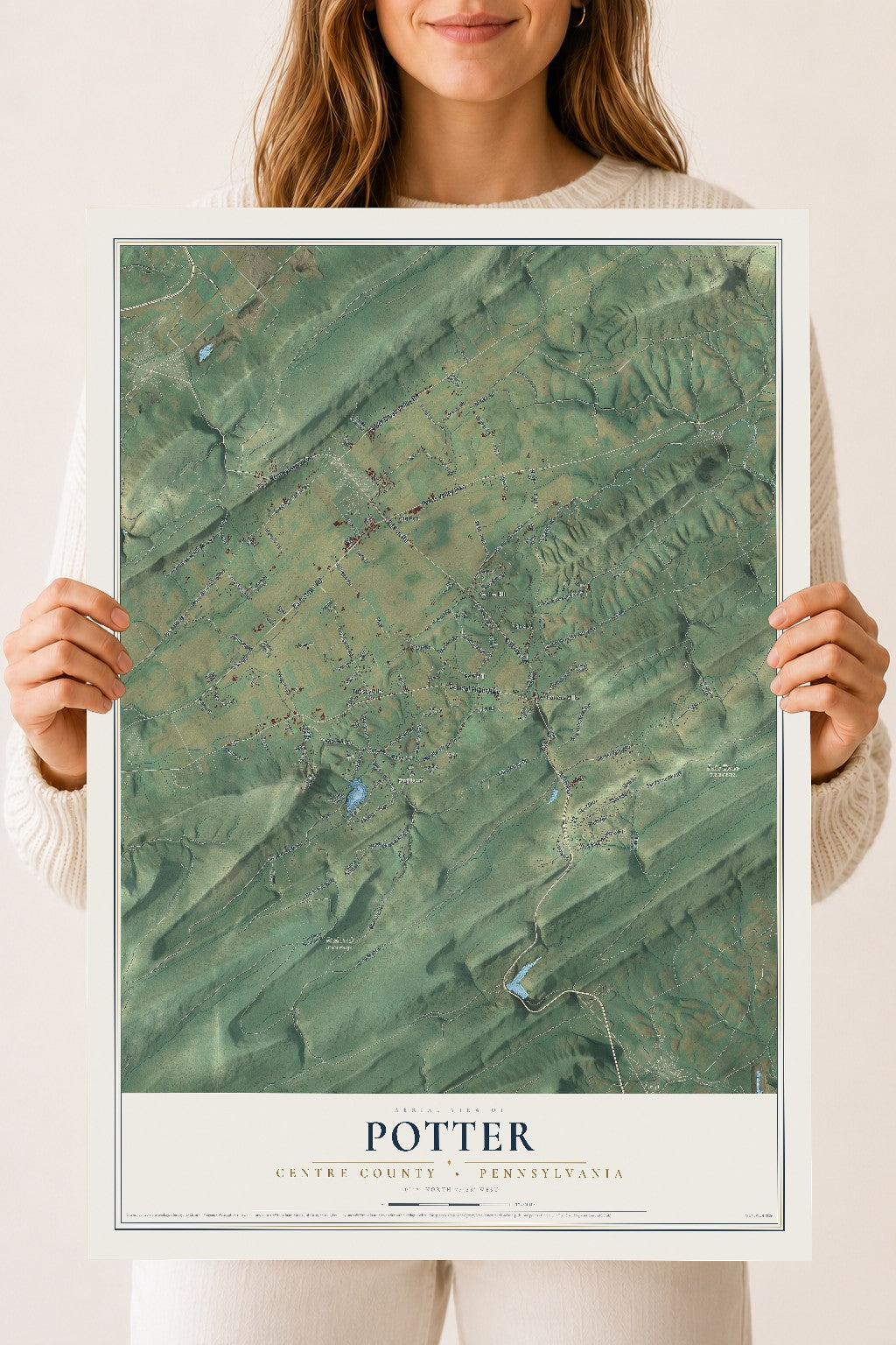Map of Potter, Centre County, Pennsylvania, 18 x 24 inch unframed archival matte print
