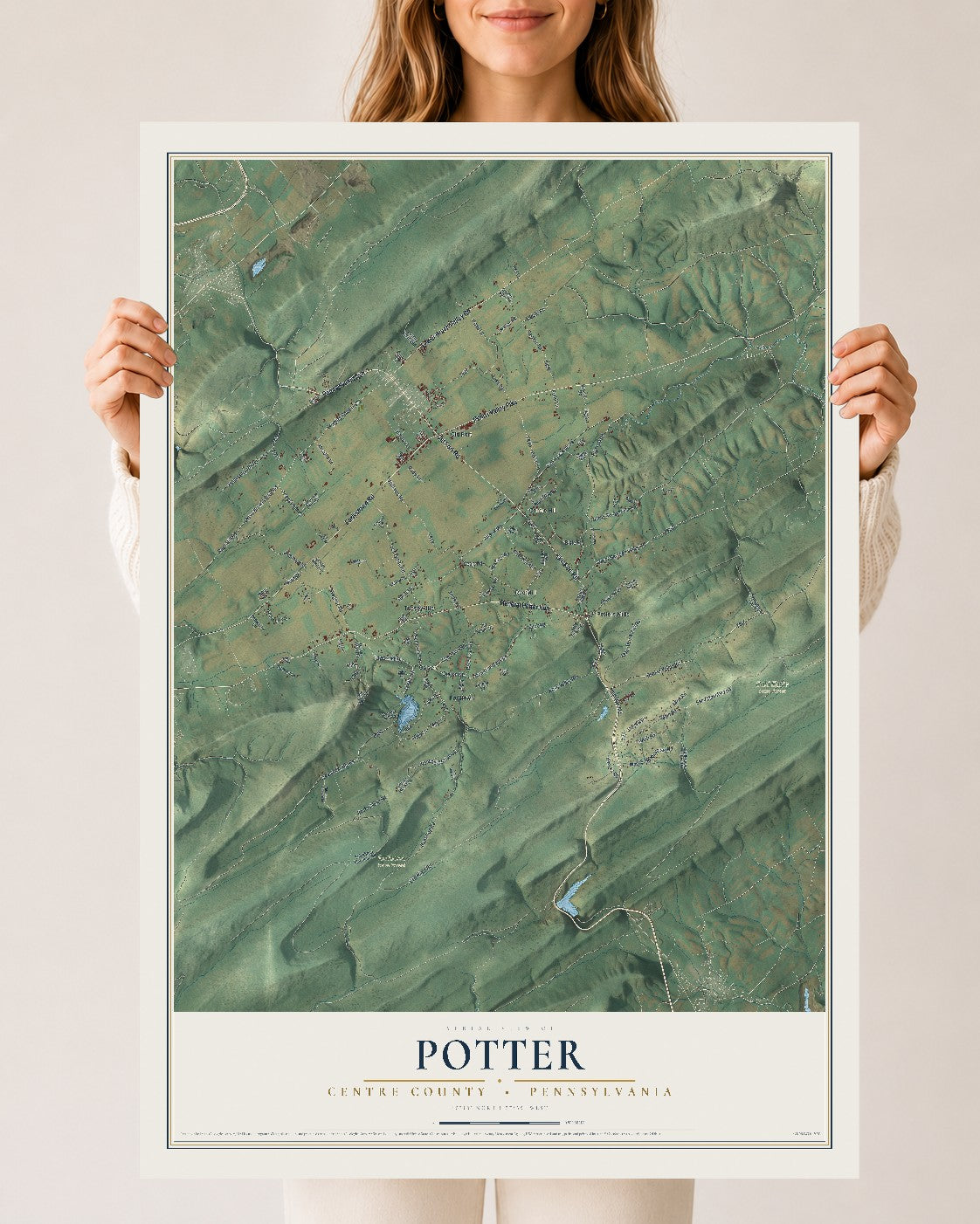 Map of Potter, Centre County, Pennsylvania, 24 x 36 inch unframed archival matte print