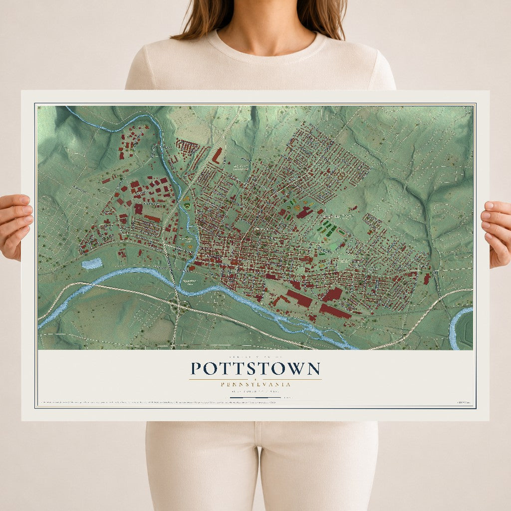 Map of Pottstown, Pennsylvania, 18 x 24 inch unframed archival matte print