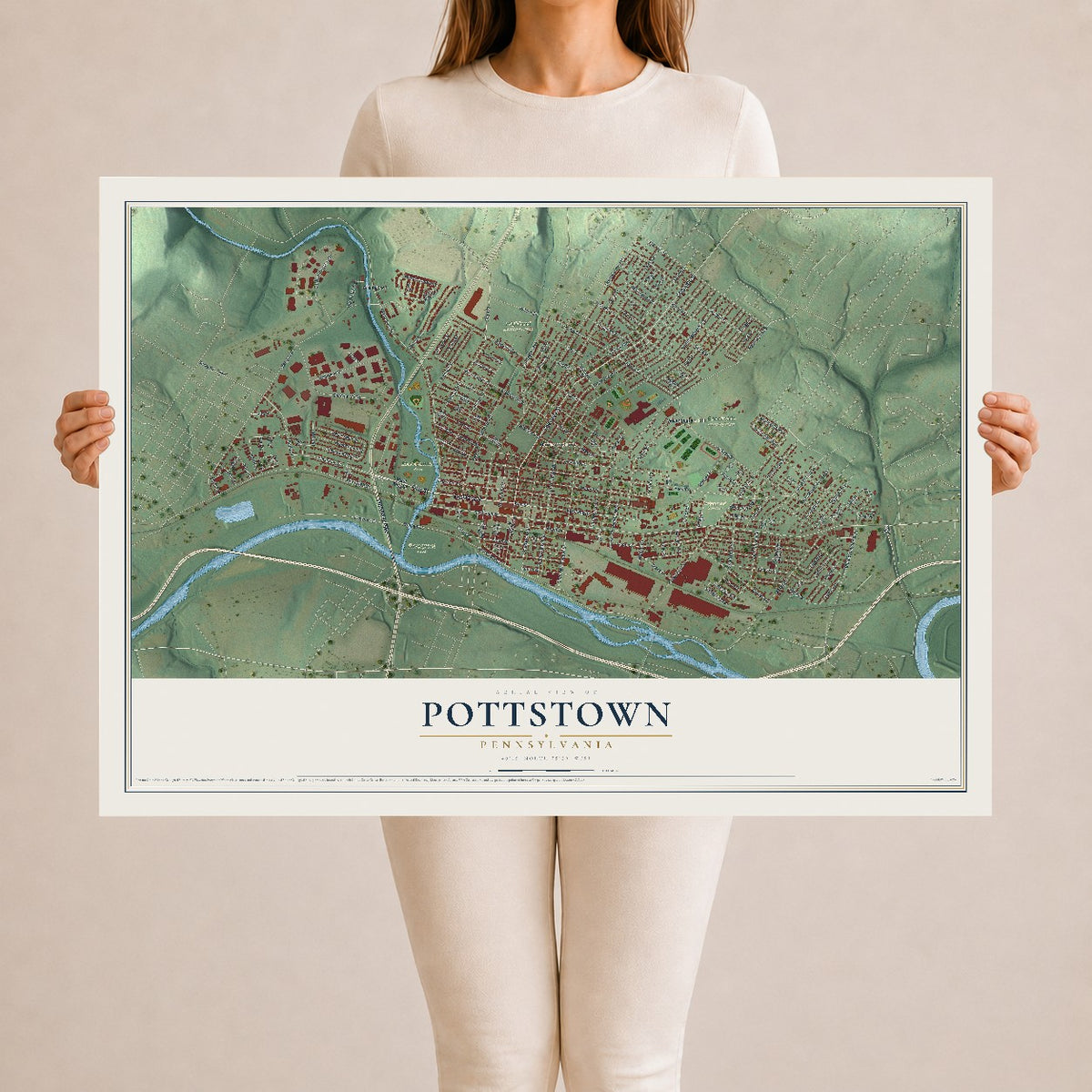 Map of Pottstown, Pennsylvania, 24 x 36 inch unframed archival matte print