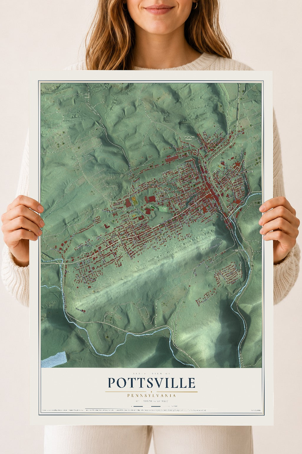 Map of Pottsville, Pennsylvania, 18 x 24 inch unframed archival matte print