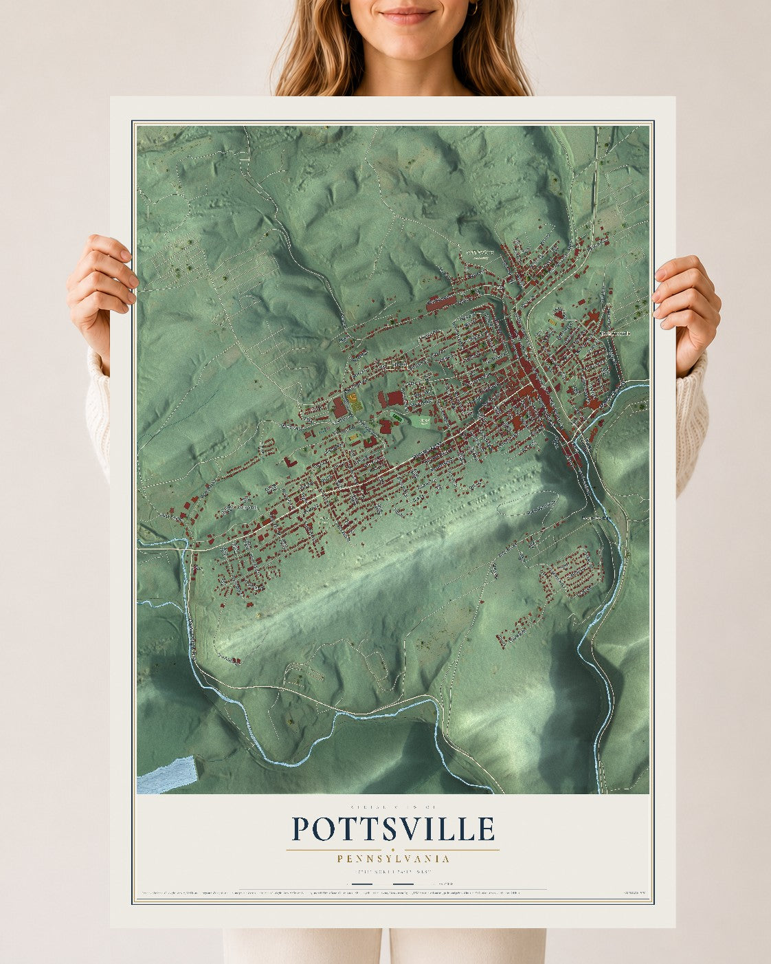 Map of Pottsville, Pennsylvania, 24 x 36 inch unframed archival matte print