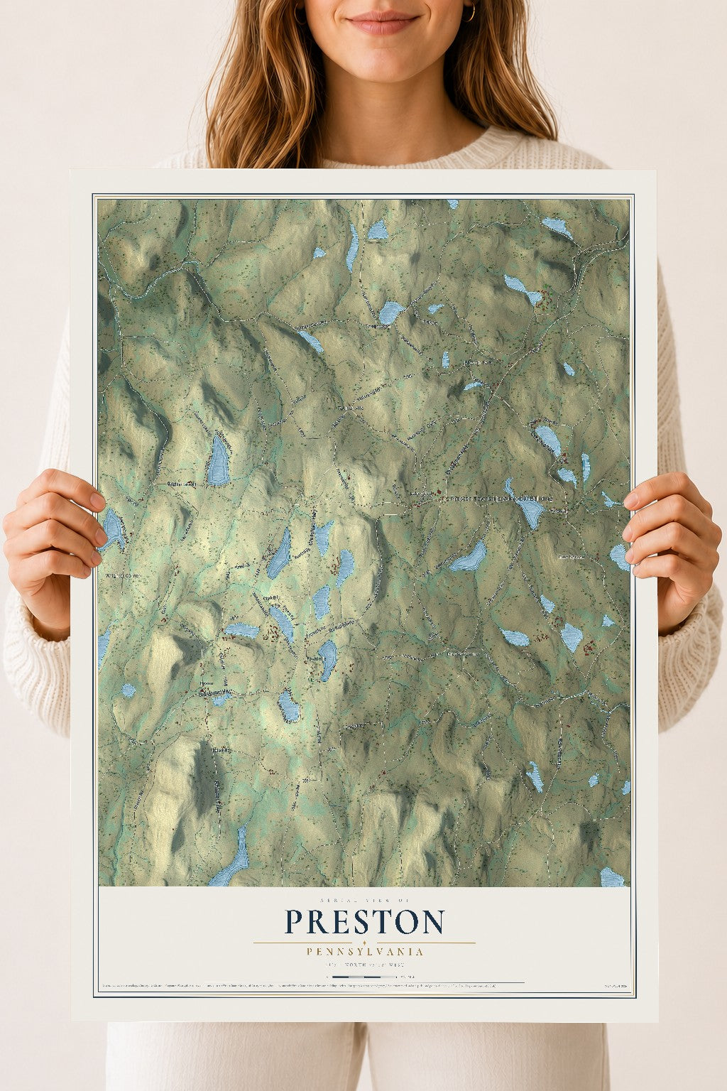 Map of Preston, Pennsylvania, 18 x 24 inch unframed archival matte print