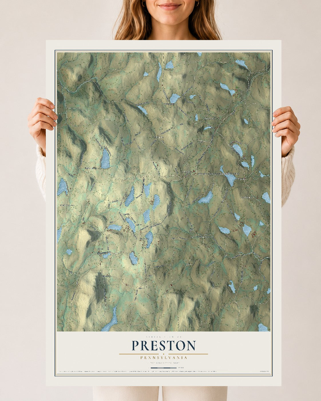 Map of Preston, Pennsylvania, 24 x 36 inch unframed archival matte print
