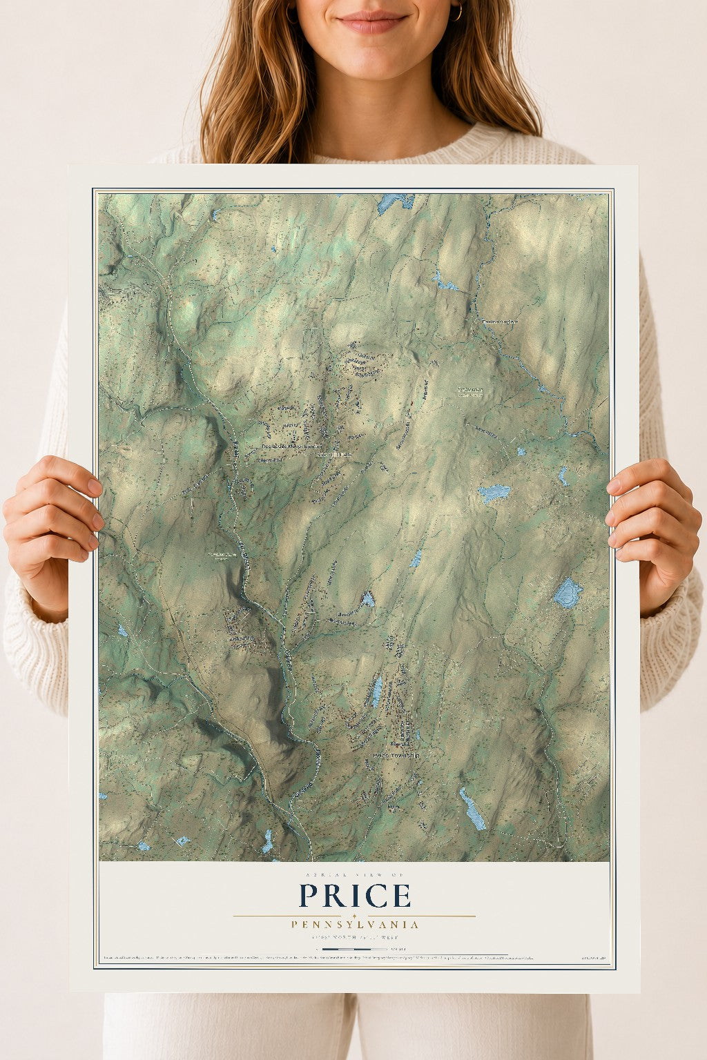 Map of Price, Pennsylvania, 18 x 24 inch unframed archival matte print