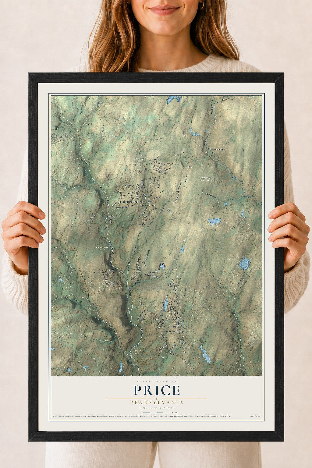 Map of Price, Pennsylvania, 18 x 24 inch print in a black wood frame