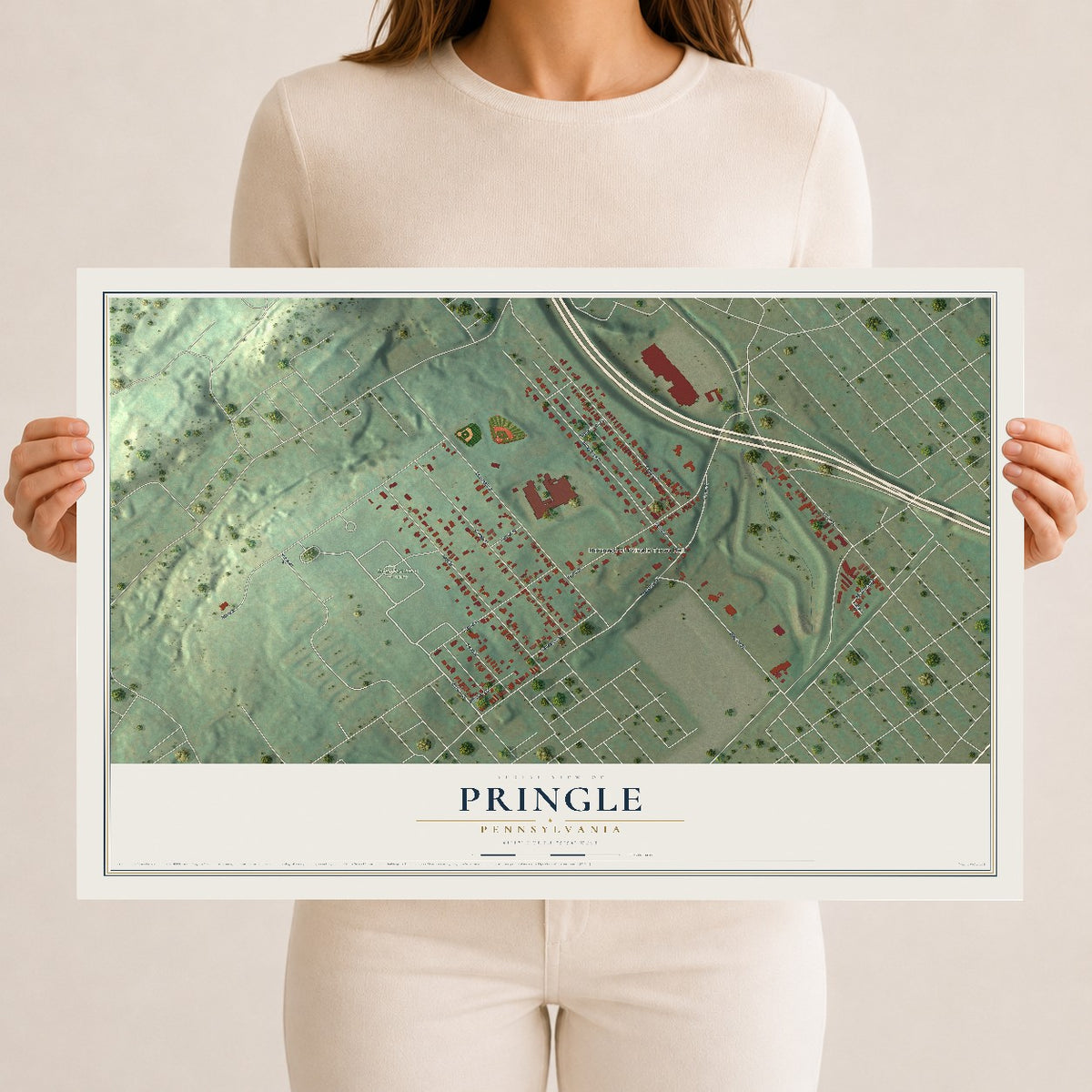 Map of Pringle, Pennsylvania, 12 x 18 inch unframed archival matte print