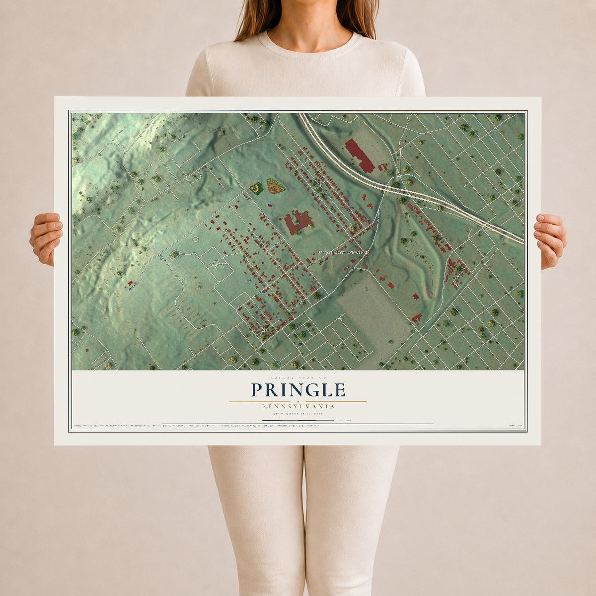 Map of Pringle, Pennsylvania, 24 x 36 inch unframed archival matte print