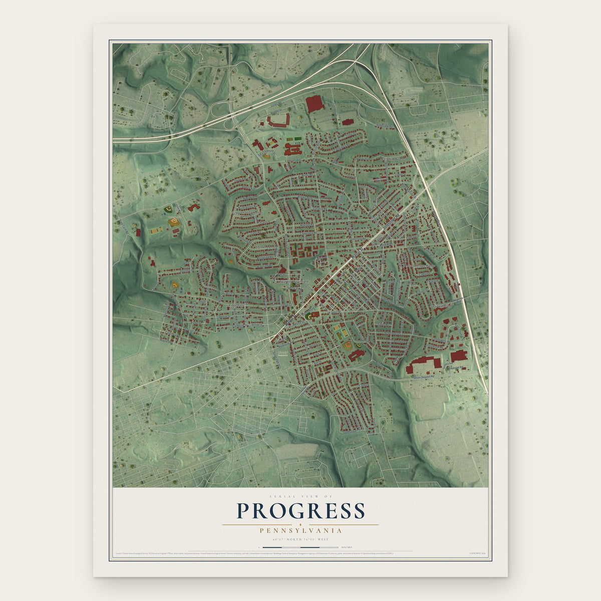 Progress, Pennsylvania map print, the full design